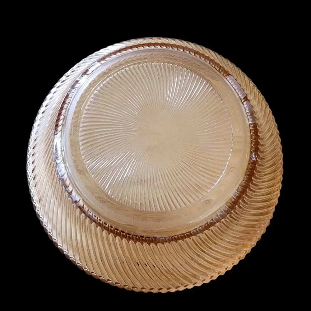 Vintage Anchor Hocking Peach Lustre Swirl Ribbed Glass Serving Bowl 9